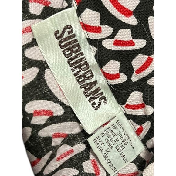 Size 12 Suburbans Womens Vintage Button Up Shirt Blouse Fedora Hat Print - Picture 8 of 11